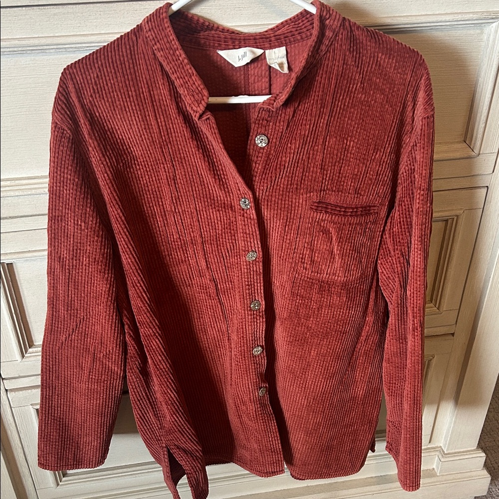 J. Jill Red Corduroy Button-Down Shirt